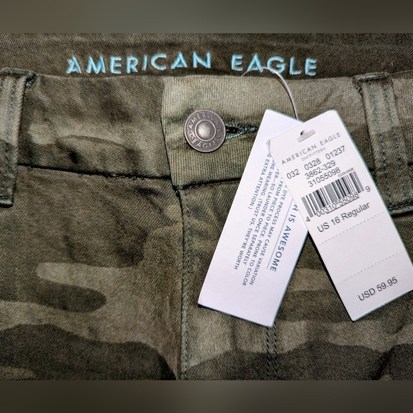 AMERICAN EAGLE Olive Green Camo jeans - brand new with tags - size 16 Regular - Picture 4 of 5